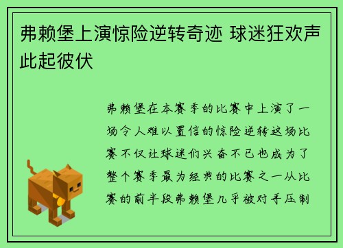 弗赖堡上演惊险逆转奇迹 球迷狂欢声此起彼伏